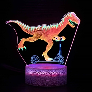 Dinosaur 3D lampe med multifarvet lys og fjernbetjening